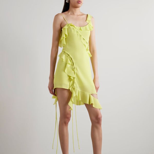 Acne Studios Lace-up Ruffled Hammered-Crepe Mini Dress