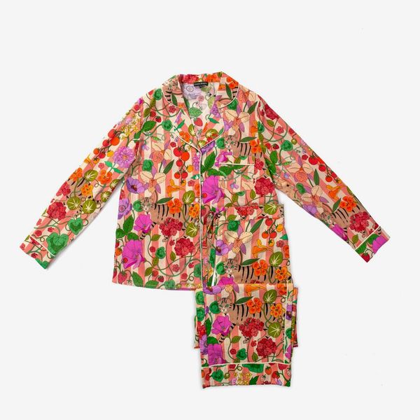 Karen Mabon In The Greenhouse Pink Stripe Cotton Pyjama Set