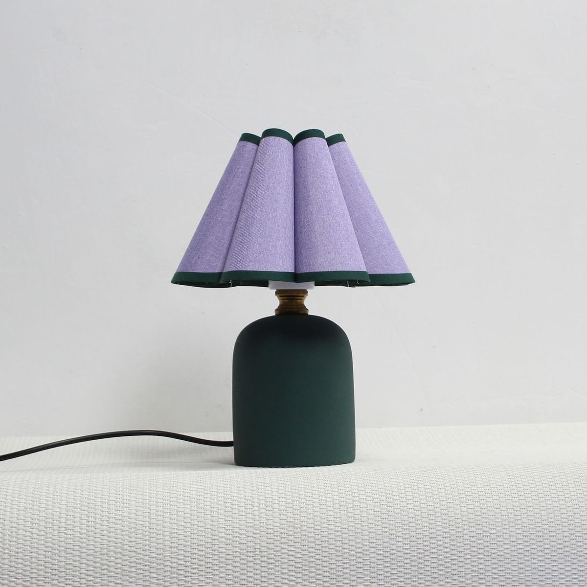 DuzyDesigns Handmade Scallop Shape Fabric and Acrylic with Ceramic Base Lamp