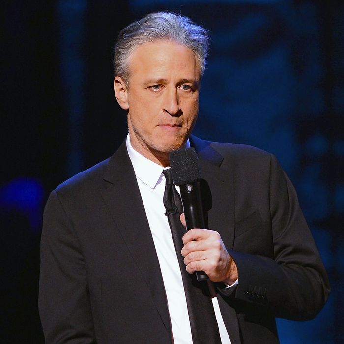 Jon Stewart performs on stage on February 28, 2015 in New York City.