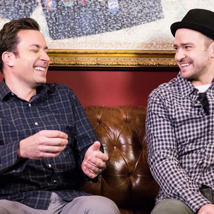 LATE NIGHT WITH JIMMY FALLON -- Episode 897 -- Pictured: (l-r) Jimmy Fallon, Justin Timberlake -- (Photo by: Lloyd Bishop/NBC)