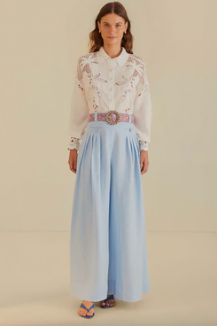 Farm Rio Light blue pleated trousers made of high-quality linen