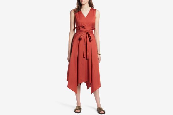 Halogen Sleeveless Poplin Tie Waist Midi Dress