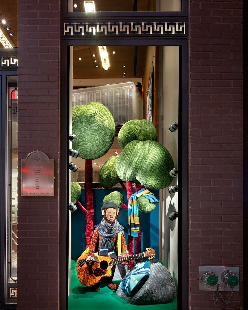 Hermès Holiday Windows Feature Don Porcella, Lucy Sparrow