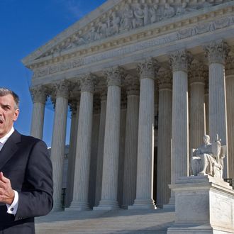 Attorney Donald Verrilli speaks to the media in front of the US Supreme Court.