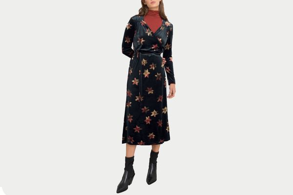 & Other Stories Floral Velour Wrap Dress