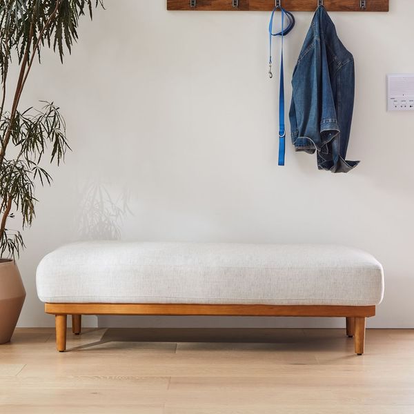 West Elm Newport Bench (Dove Coastal Linen, Almond Wood)