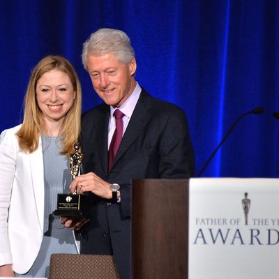 Chelsea Clinton and President Bill Clinton attend the 72nd Annual Father Of The Year Awards at Grand Hyatt New York on June 11, 2013 in New York City.