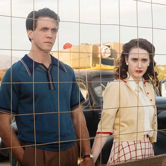 (L-R) Ashley Zukerman as Charlie Isaacs and Rachel Brosnahan as Abby Isaacsin WGN America's 