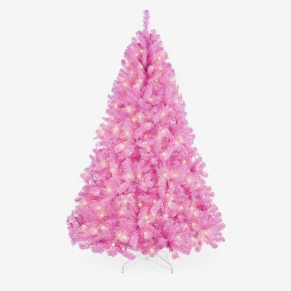 Best Choice Products Pre-Lit Pink Christmas Tree, 6ft