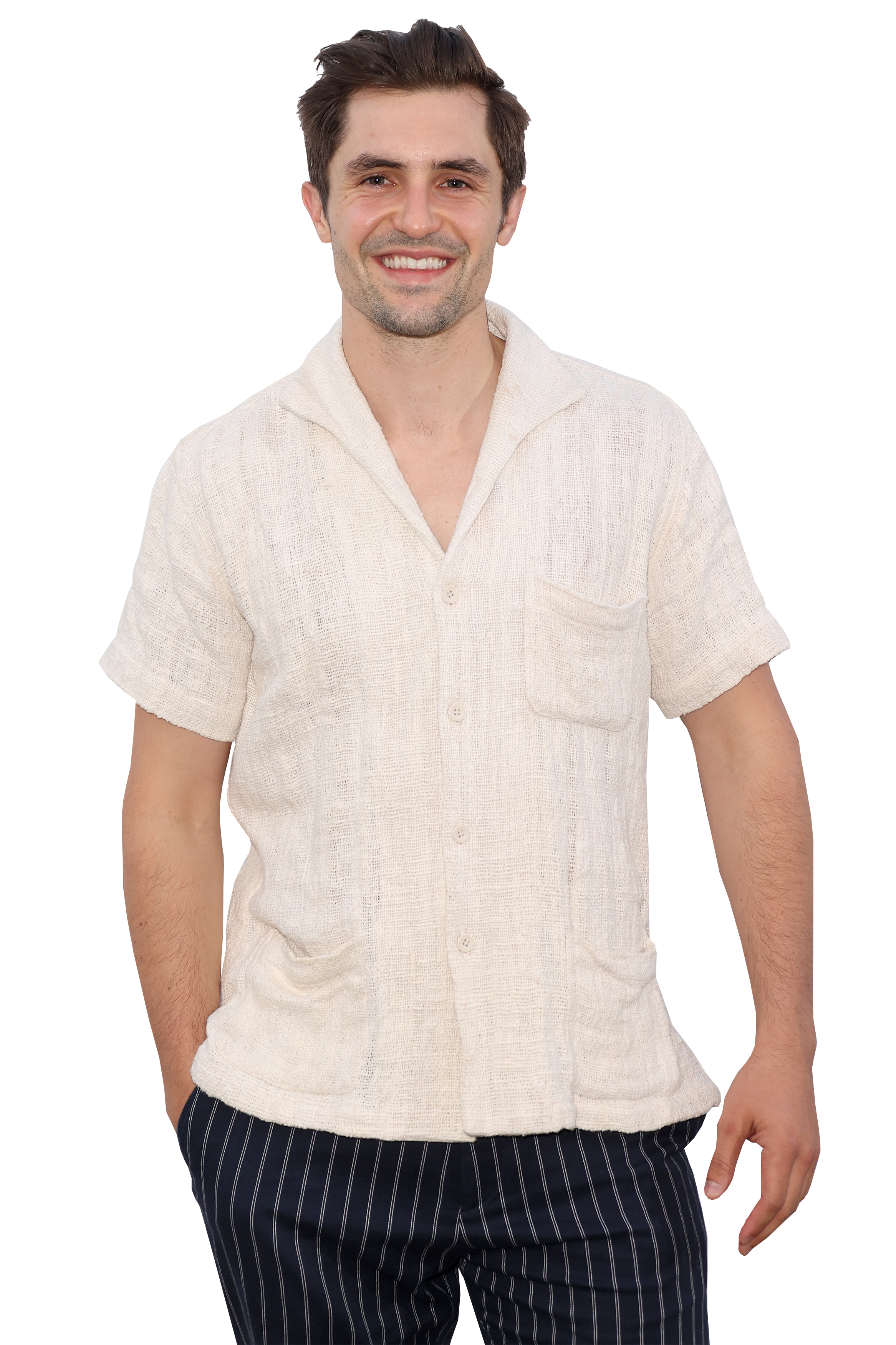 Lucky Brand Men's Short Sleeve Linen Button Up Shirt, Bright White, Medium  