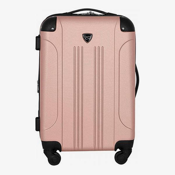 light pink hard suitcase