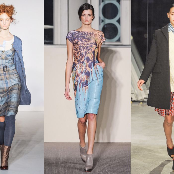 Looks from Vivienne Westwood Red Label, Matthew Williamson, and Jonathan Saunders.