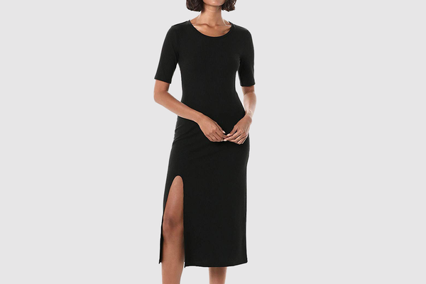 The Drop Women's Angela Short Sleeve Ribbed Crew Neck Midi Dress