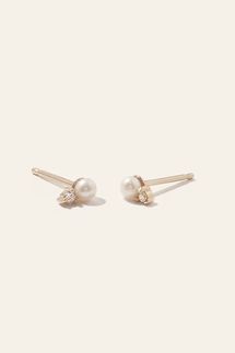 Quince 14K Gold Pearl and Diamond Petite Odette Studs