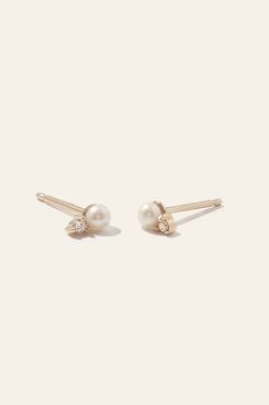Quince 14K Gold Pearl and Diamond Petite Odette Studs