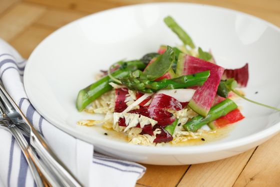 Cabbage, treviso, asparagus and sesame.