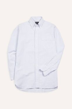 Drake’s Light Blue Ticking Stripe Cotton Oxford Cloth Button-Down Shirt