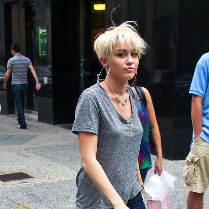 Miley and her haircut hit the town.