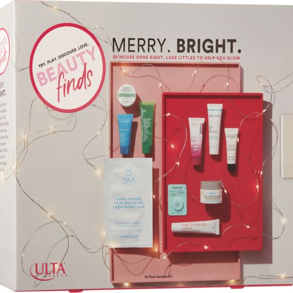 Beauty Finds by ULTA Beauty Merry Bright Skincare for Her An ULTA box with fairy lights and pink and red trays full of 10 skincare samples including a Clarins Hydra Essential Moisturizing Reviving Mask, a Kiehl’s Rare Earth Mask, Philosophy’s Anti-Wrinkle Miracle Worker + Moisturizer, and a Tula Skin Reviving Treatment Pad. 48 Things on Sale You’ll Actually Want to Buy: From Sunday Riley to Patagonia - The Strategist