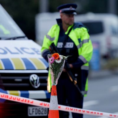 Police at a mosque in Christchurch, New Zealand, the site of a mass shooting that claimed 49 lives on March 15, 2019.