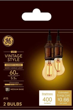 GE 2pk 6W 60W Equivalent LED Light Bulbs Amber Glass Warm Candle Light