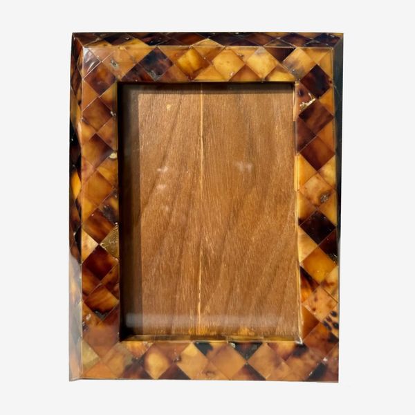 Marco vintage de madera lacada a cuadros marrón y tostado hecho a mano