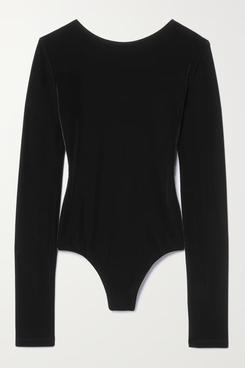 Agolde Corrin Open-Back Stretch-Velvet Bodysuit