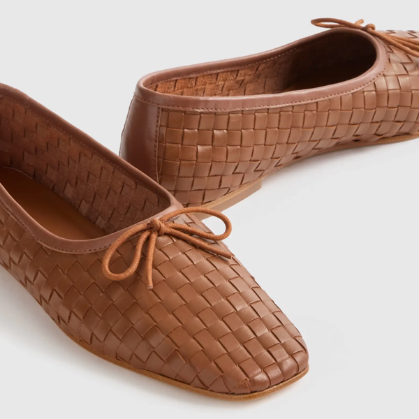 Quince Italian Leather Handwoven Square Toe Ballet Flat