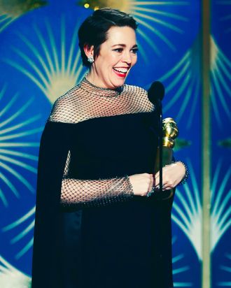 Olivia Colman accepting the Golden Globe for Best Actress for 