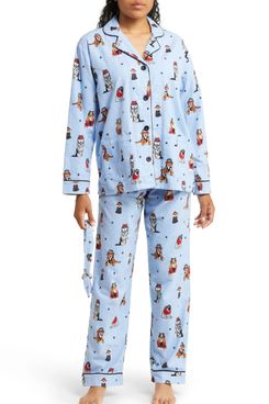 PJ Salvage Long Sleeve Cotton Flannel Pajamas & Headband Set