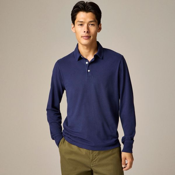 J.Crew Long-Sleeve Sueded Cotton Polo Shirt