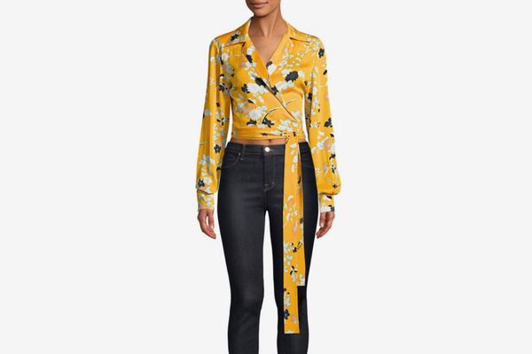 Diane von Furstenberg Silk Cropped Wrap Blouse