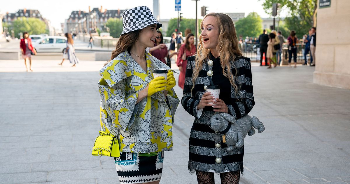 Emily in Paris: Season 2 Episode 3 Emily's Yellow Woven Leather Handle Bag