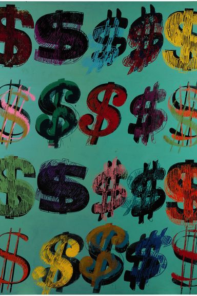 Andy Warhol
Dollar Signs, 1981
Acrylic over color silkscreen on canvas
228 x 177 cm.
