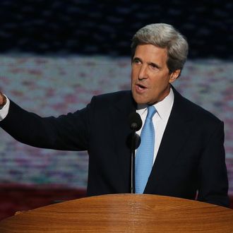 U.S. Sen. John Kerry (D-MA) speaks on stage during the final day of the Democratic National Convention at Time Warner Cable Arena on September 6, 2012 in Charlotte, North Carolina. The DNC, which concludes today, nominated U.S. President Barack Obama as the Democratic presidential candidate. CHARLOTTE, NC - SEPTEMBER 06: U.S. Sen. John Kerry (D-MA) speaks on stage during the final day of the Democratic National Convention at Time Warner Cable Arena on September 6, 2012 in Charlotte, North Carolina. The DNC, which concludes today, nominated U.S. President Barack Obama as the Democratic presidential candidate. (Photo by Alex Wong/Getty Images)