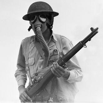 Soldier Wearing Gas Mask