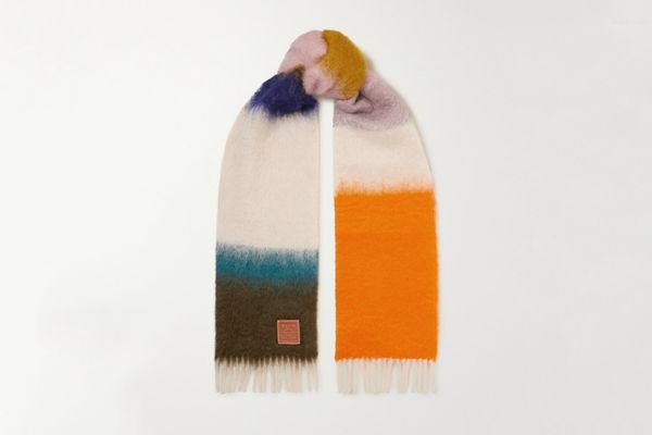 Loewe Leather-Trimmed Fringed Striped Mohair-Blend Scarf
