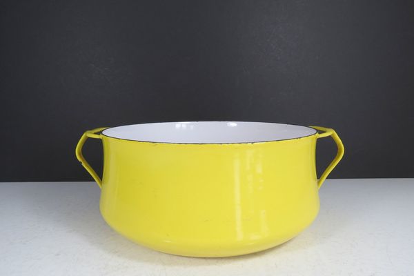 Vintage MCM Dansk Kobenstyle Yellow Enamel Casserole Cooking Pot