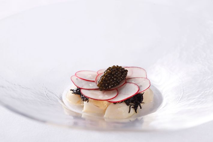 Scallop crudo with kombu and caviar.