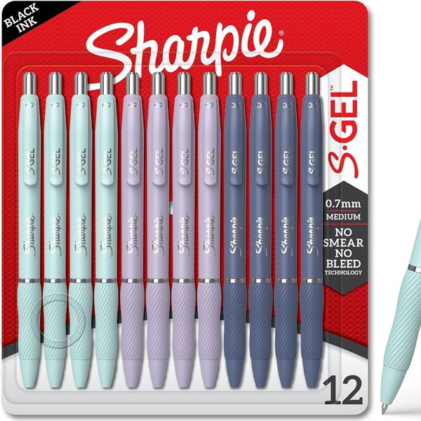 Sharpie S-Gel Gel Pens With Assorted Fashion Barrels, Black Ink, 12 Count