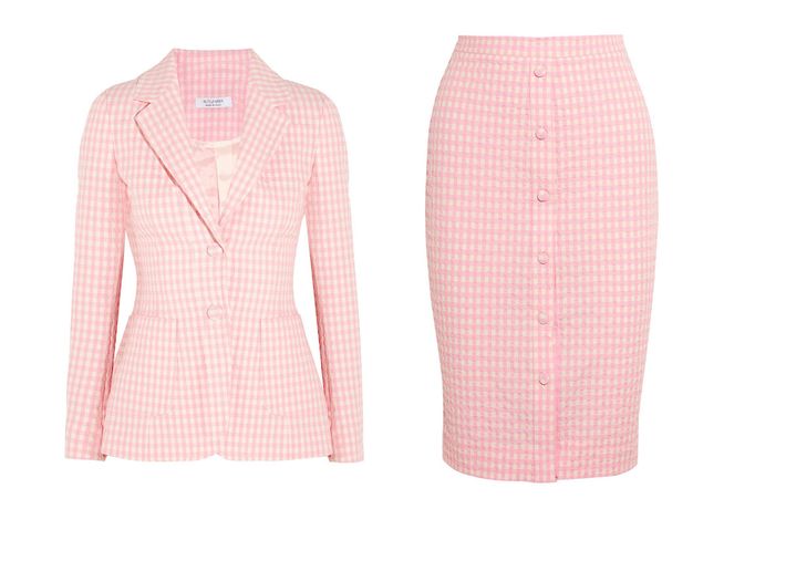 Gingham on sale skirt suit