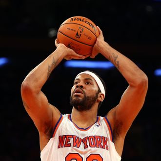 Rasheed Wallace #36 of the New York Knicks in action against the Indiana Pacers at Madison Square Garden on November 18, 2012 in New York City. The Knicks defeated the Pacers 88-76