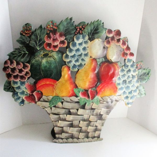Vintage Metal Fireplace Screen Dummy Board Hand Painted Tole Fruit Basket