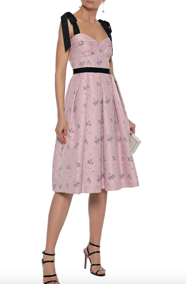 Carolina Herrera Tie-detailed Pleated Floral-Jacquard Dress