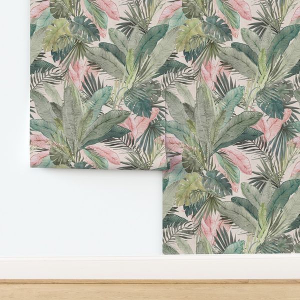 Spoonflower Pink Jungle Wallpaper