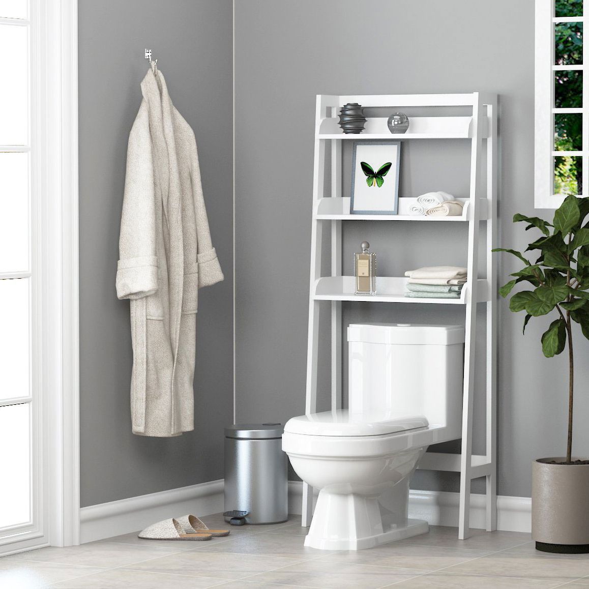 bathroom shelves above toilet