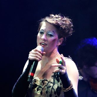 NEW YORK, NY - MAY 03: Singer Amanda Palmer performs with Jherek Bischoff during the 2012 Crossing Brooklyn Ferry Festival at the Brooklyn Academy of Music on May 3, 2012 in the Brooklyn borough of New York City. (Photo by Mike Lawrie/Getty Images)