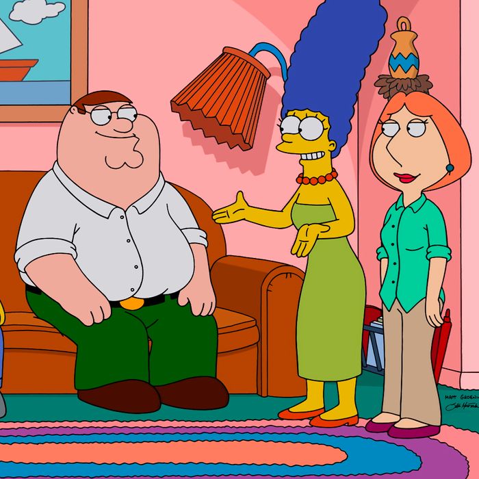 FAMILY GUY: The Griffins visit the Simpson home in the season premiere “The Simpsons Guy” episode of FAMILY GUY airing Sunday, September 28 (9:00-10:00 PM ET/PT) on FOX. FAMILY GUY/THE SIMPSONS ? and ? 2014 TCFFC ALL RIGHTS RESERVED.