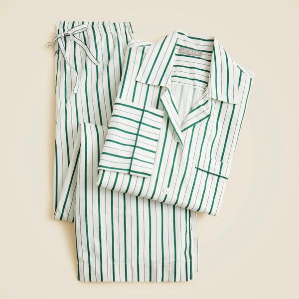 J.Crew Cotton Poplin Long-Sleeve Pajama Pant Set in Peppermint Stripe